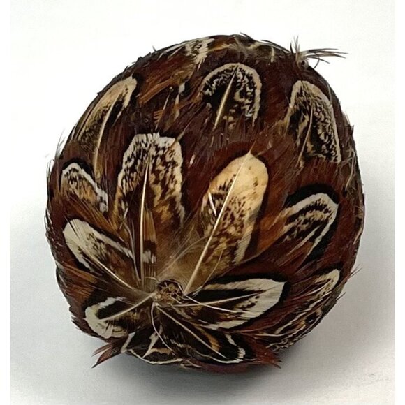 Decorative Faux Egg Covered with Real Brown Bird Feathers Home Decor 2.5" EUC - Picture 2 of 4